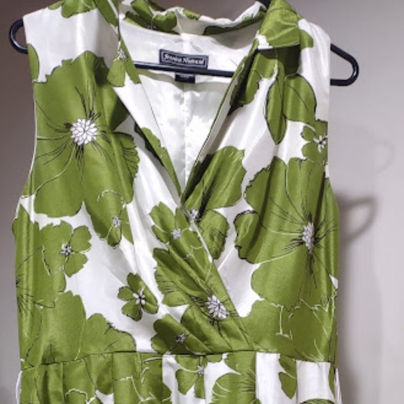 JESSICA HOWARD AVOCADO AND CREAM BOLD FLORAL,FIT AND FLARE WOMENS DRESS SIZE 12 - Picture 2 of 11